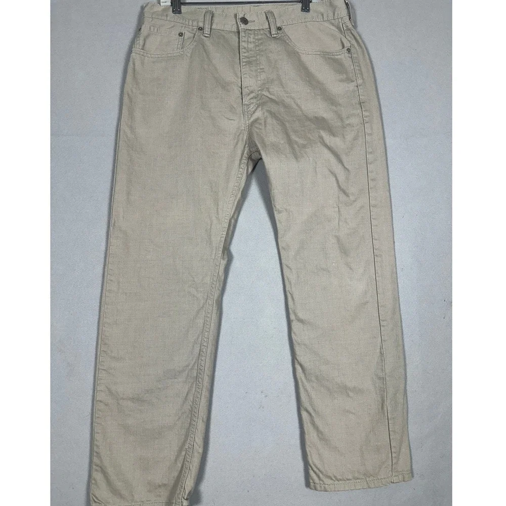 Levis 505 Jeans Mens 36X30 Beige Regular Fit Straight White Tab 5 Pocket Denim